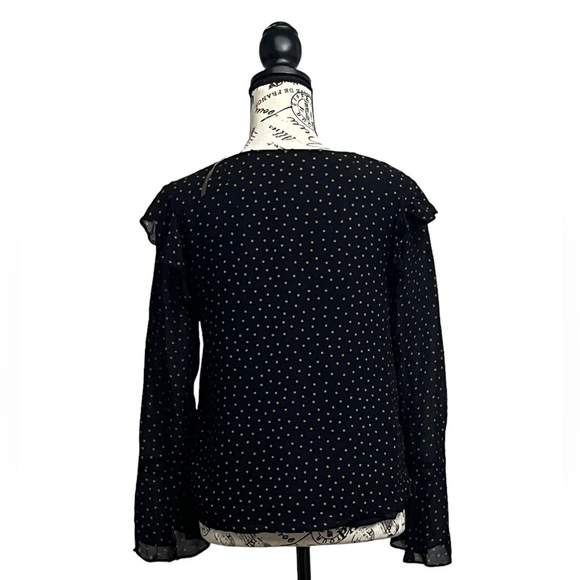 Sanctuary Black Polka Dot  Womens Cori Pullover Blouse Sem Sheer Boho Peasent S - Picture 5 of 10